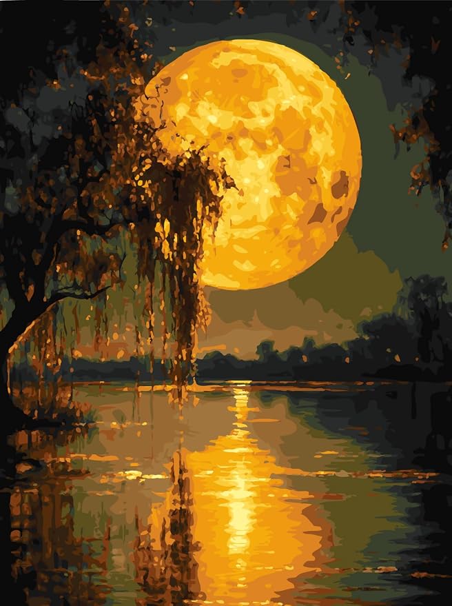 Acelii Paint by Numbers Kit for Adults Beginner,Bright Moon Oil Painting Kit Adult Paint by Number Kits on Canvas,DIY Painting for Beginners Art by Numbers Home Wall Decor 11.8x15.7 Inch