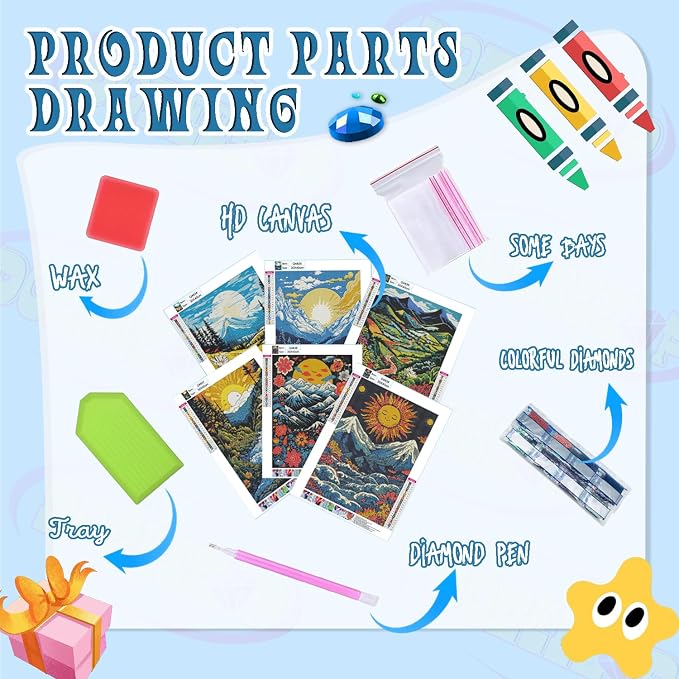 DOZEEZOP 6-Pack Diamond Art Kit for Adults, 5D Diamond Painting 12x16 Inch | Landscape pictures, Full Round Drills, Home Wall & Shelf Decor, Beginner-Friendly DIY Craft, Stress Relief, All-Occasion Gift
