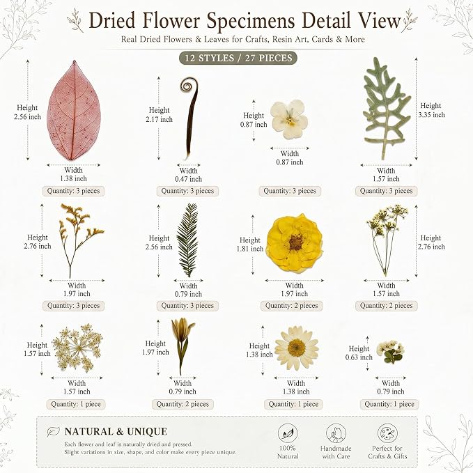 LUXEEASE 100P Vintage Warm Tone Dried Pressed Flowers