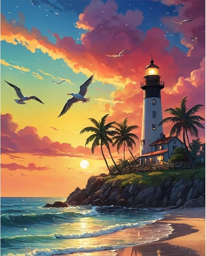Paint by Numbers Kit for Adults, Lighthouse Number Painting Canvas Kit | DIY Acrylic Painting Set for Beginners, Stress Relief Relaxing Craft, Home Wall Decor, Holiday Gift for Adults, 16x20 Inch