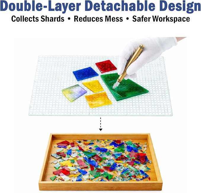 17" x 12"Stained Glass Cutting Mat, Double-Layer Non-Slip Glass Cutting Mat for Mosaic & Craft Work Surface