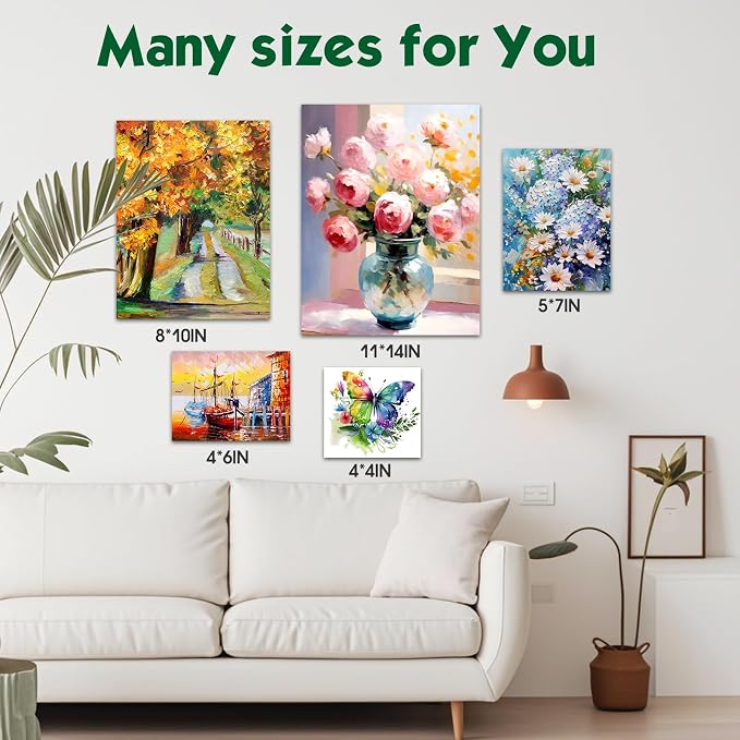 ESRICH Stretched Canvas for Painting, 60 Pack Multi Size11x14, 8x10, 5x7, 4x6, 4x4, Blank Primed Canvases for Oil & Acrylic Painting, Painting Canvas Supplies for Beginners, Artists(12 of Each).