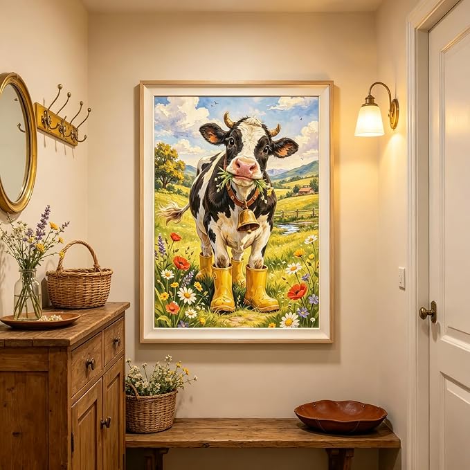 BYGFHLYW 5D Cow Diamond Painting Kit for Adults, Animal Diamond Art Kits | Full Round Drill Gem Painting Paint by Diamonds Relaxing DIY Craft for Home Wall Decor 12x16inch