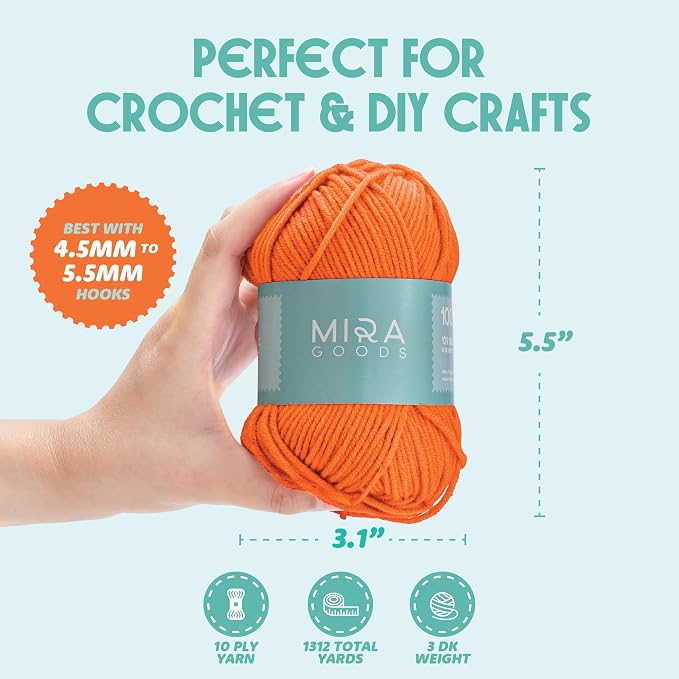 Mira HandCrafts Crochet Kit for Beginners - Essentials Set with 12 Acrylic Yarn Skeins and Other Knitting Accessories, Including Ruler, Hooks, Needles, Stitch Holders, Row Counters, Measuring Tape