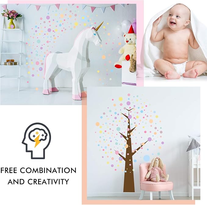 Zonon 264 Pcs Polka Dot Wall Stickers, Colorful Peel and Stick Kids Room