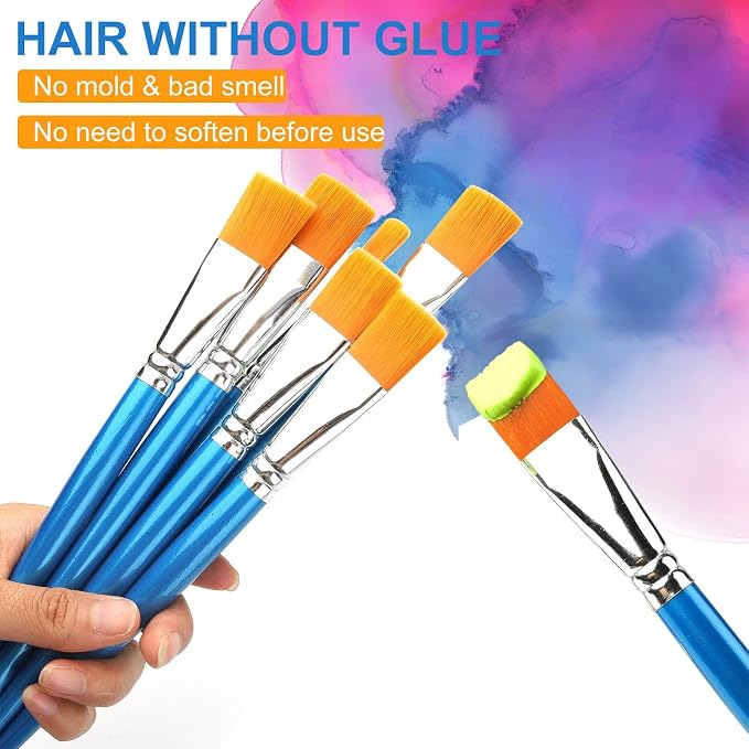 GACDR 1 Inch Flat Paint Brushes, 32 Bulk Acrylic Brushes for Watercolor