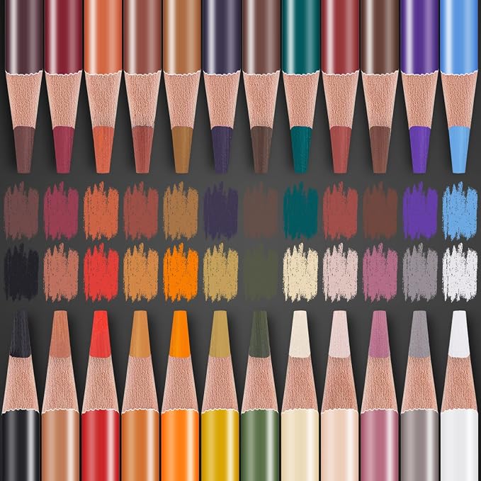 PANDAFLY Professional Colored Charcoal Pencils Drawing Set, 24 Colors | Skin Tone Colored Pencils, Pastel Chalk Pencils for Sketching, Shading, Coloring, Layering & Blending