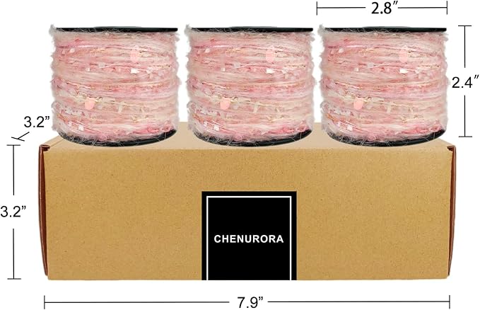 Artisanal Yarn Collection Multifiber Fancy Yarn with Sequins & Iridescent Shimmering Threads for Knitting Crocheting Crafts DIY, Set of 3 Rolls (Peachy Pink)