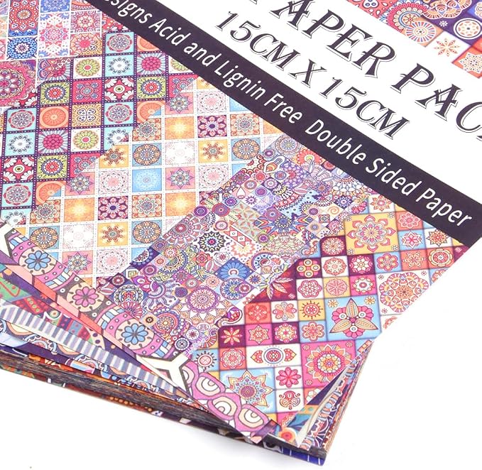 Origami Paper 50 Sheets, 6-Inch Square Double Sided Colored Craft Paper | 70GSM colorful paper,50 Vivid Pattern Origami Kit,DIY Hand Crafts,Arts Creativity,Easy to Fold,No-Fading.Ethnic Style