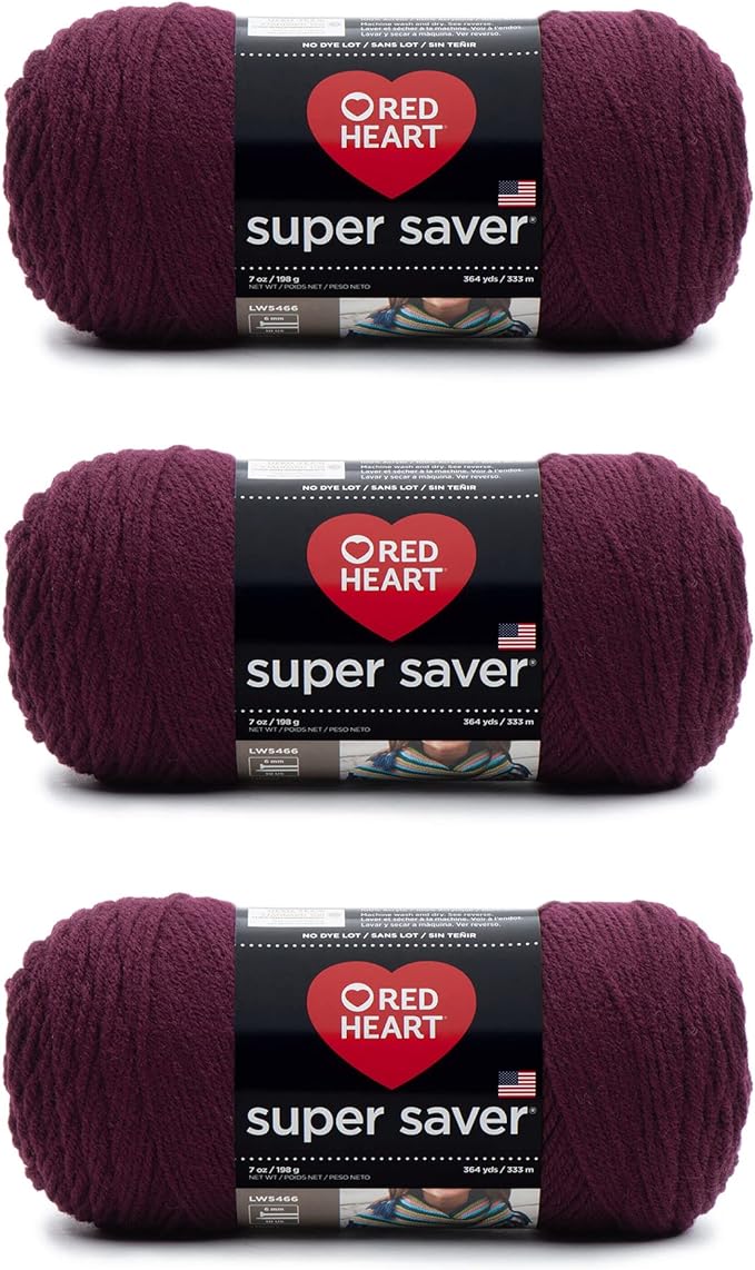 Red Heart Super Saver Yarn for Crocheting & Knitting, Claret, 3-Pack
