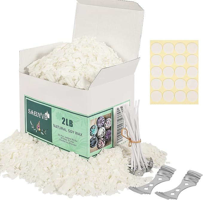SAEUYVB 2 lbs Soy Candle Wax for Candle Making,Natural Soy Wax Flakes | Soy Wax for Candle Making with 20 Candle Wicks,20 Wick Stickers and 2 Centering Devices,DIY Candle Making Supplies