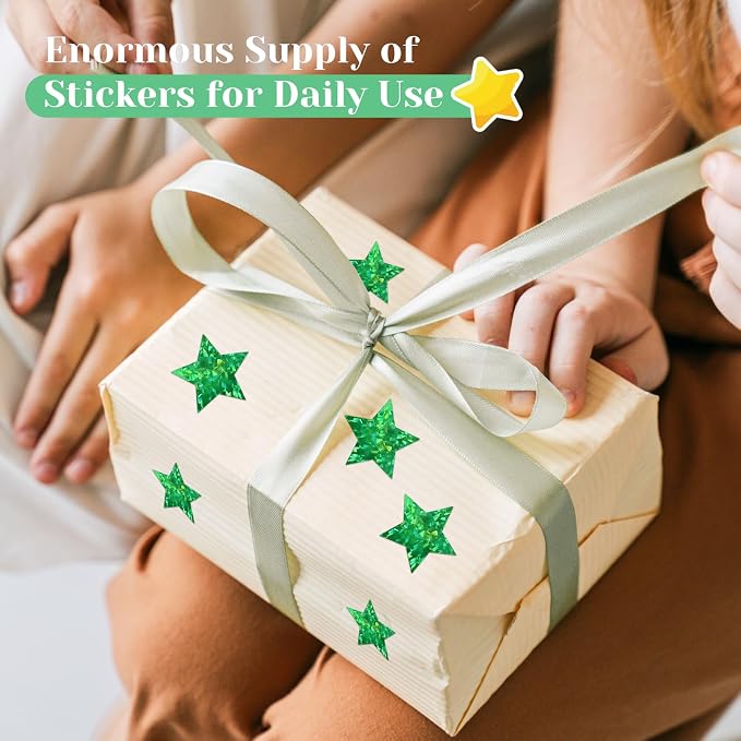 Imeepa 500PCS Holographic Sparkly Green Star Stickers, 1" Reward Labels