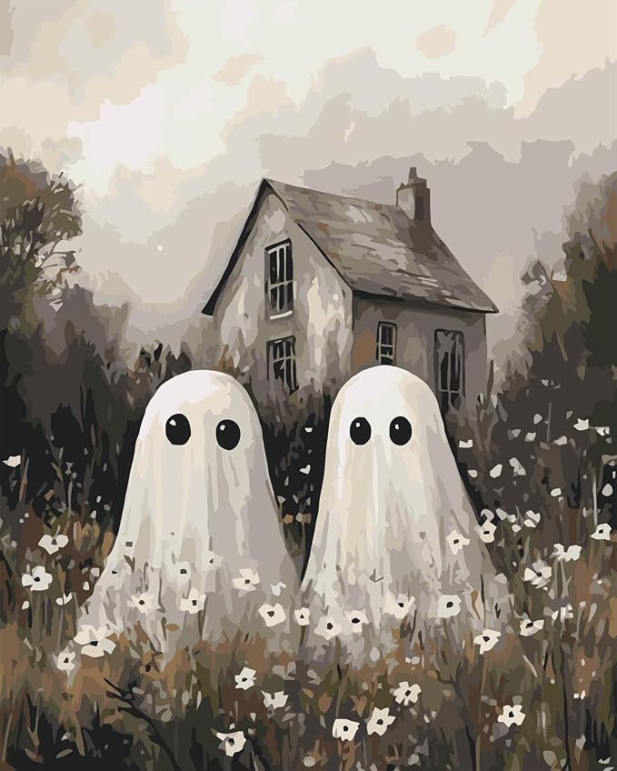 Gearock Halloween Ghost Paint by Numbers Kit for Adults, 16x20 Inch | Beginners Easy Acrylic Painting Kits for Holiday Room Bedroom Living Room Bathroom Wall Decor