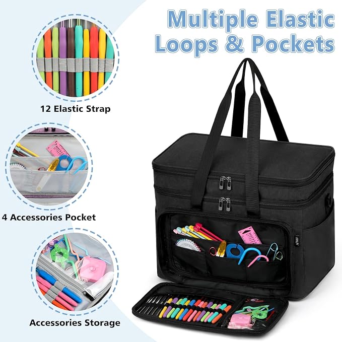 Crochet Organizer Bag with Yarn Holder, Large Yarn Storage for Accessories