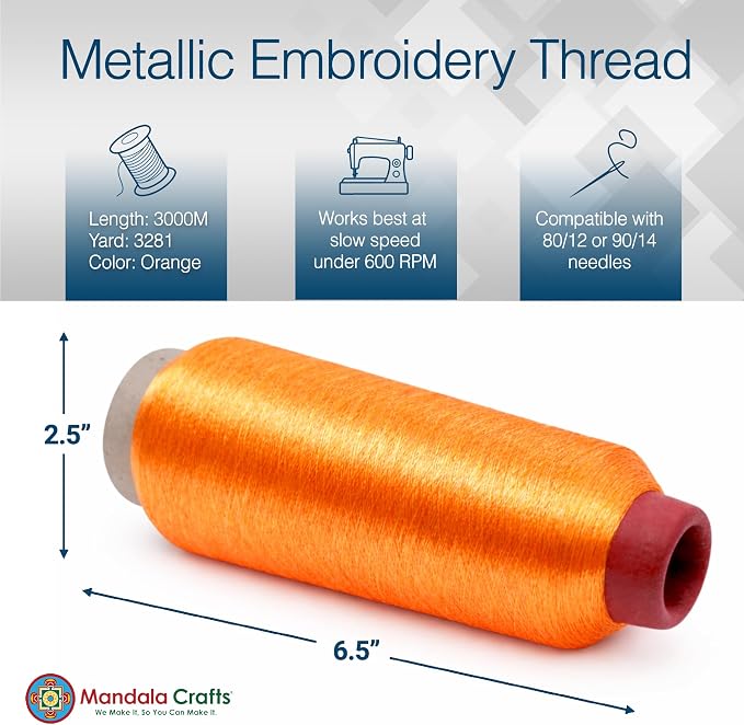 Mandala Crafts Metallic Orange Embroidery Floss for Sewing, 3281 Yard Spool