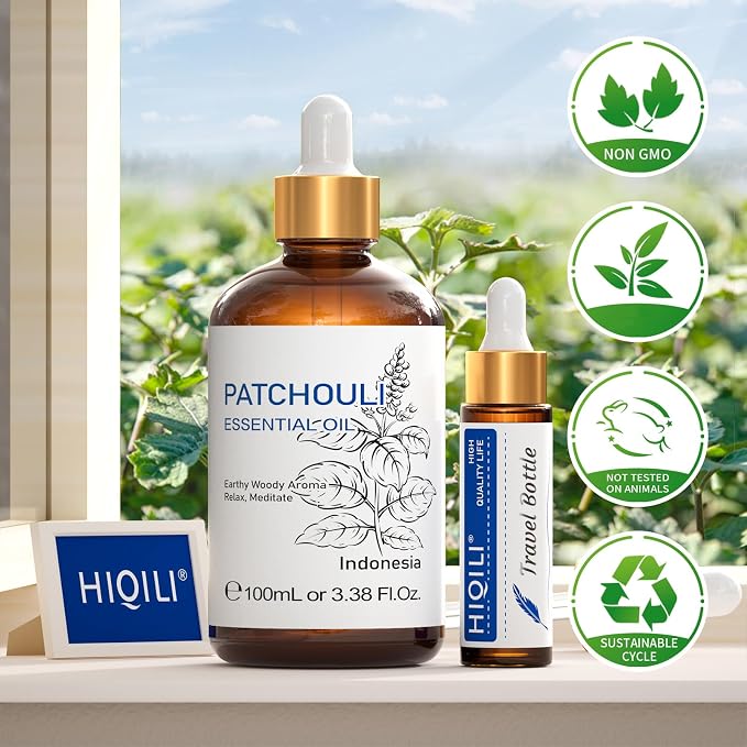 HIQILI Patchouli Essential Oil for Diffuser,Skin Care&Hair Nourishment