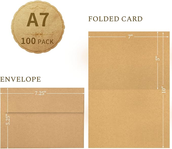 Goefun 100 Pack Brown Kraft Blank Cards and Envelopes 5x7