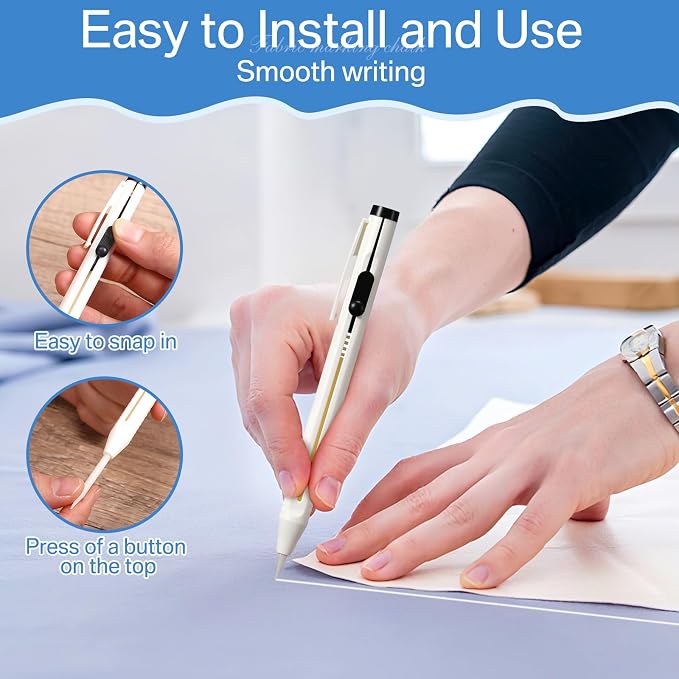 Motiskyy 28 Pcs Chalk Pencil Refillable Cartridge Set, Sewing Chalk Pen and White Refill Tailors Pencil for Marking Fabric Patterns