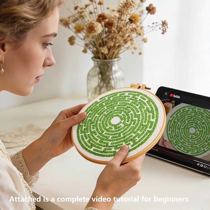 Maze Embroidery Kits for Beginners Adults Funny Hand Embroidery Art Kits, Cross Stitch Kits for Beginners DIY Craft Kits for Adults Women, Entire Set of Embroidery Supplies【Full-length Video Tutorial】