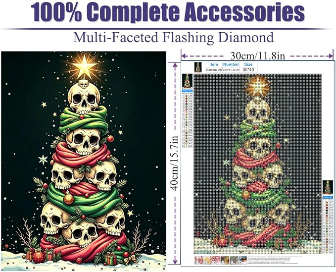 GQYCZZ Gothic Skull Christmas Tree Diamond Art Kits for Adults12 x16