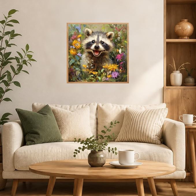 AUKELHJ Framed Paint by Numbers Kit for Adults, Raccoon, 10x10 inch