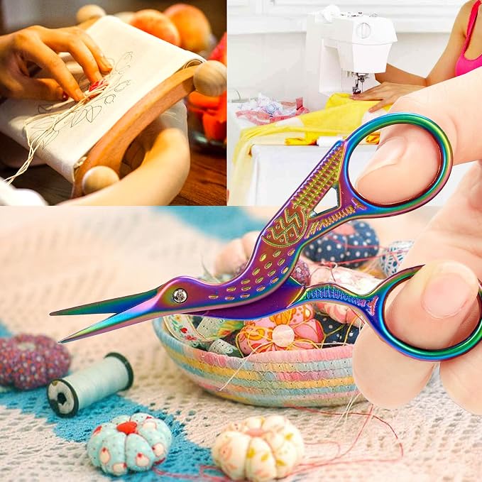 BIHRTC 3.6inch Mini Scissor Bird Crane Embroidery Scissors Stainless Steel | Sharp Pointed Tip Scissors with Case for Tread Household Craft Needlework Art DIY Work Little Scissor