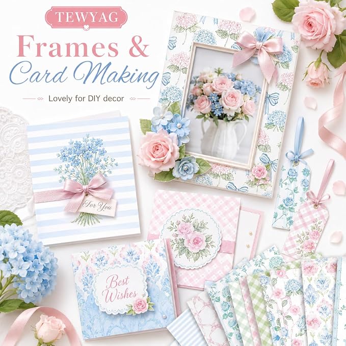 Blue Scrapbook Paper Double Sided 12x12 Watercolor Hydrangea 24 Sheets