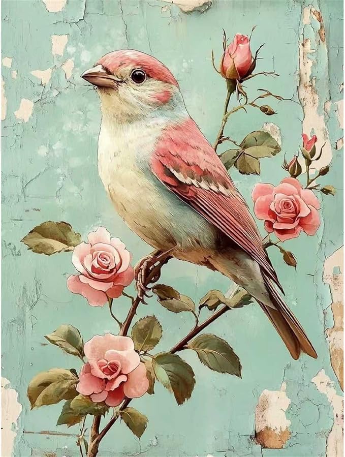 pchmcu Bird Flower Paint by Numbers Kits for Adults,Rose Paint by Number for Adults Beginner, Paint by Numbers Kits on Canvas Without Frame for Home Wall Decor 16x20inch