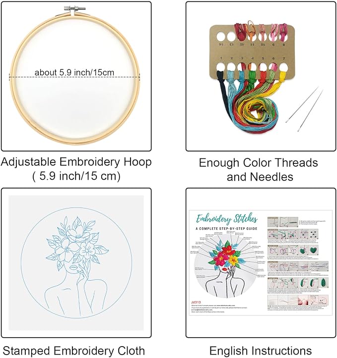 Louise Maelys Flower Woman Embroidery Kit for Beginners DIY Gift Set | Cross Stitch Kits with Complete Set for Creative Hobbies, Needlepoint Kit for Adults to Enjoy DIY Crafts and Home Decor