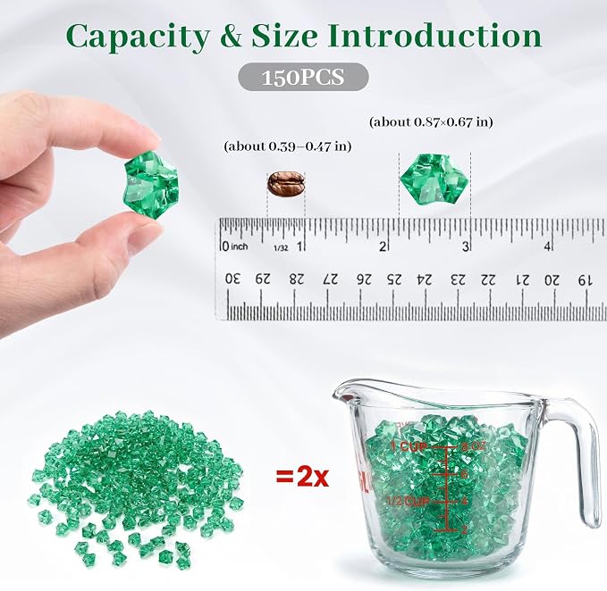 DOMESTAR Green Fake Ice Rocks, 150 PCS Acrylic Crystal for Vase Fillers