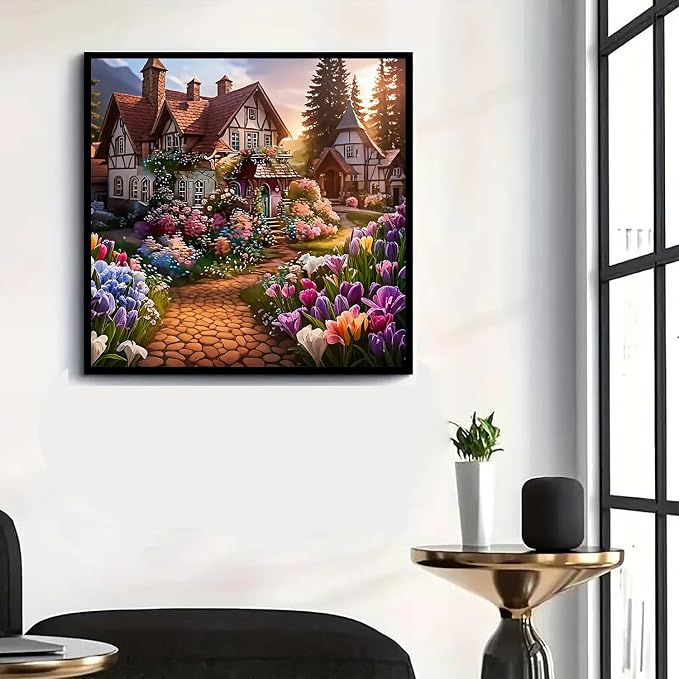 Diamond Art Kits for Adults,House Flower Diamond Painting 13.78x13.78 Inch | 5D DIY Full Round Drill Paint by Diamond,Diamond Painting Dot Gem Art Crafts for Home Wall Decor,Daily Festival Beginners