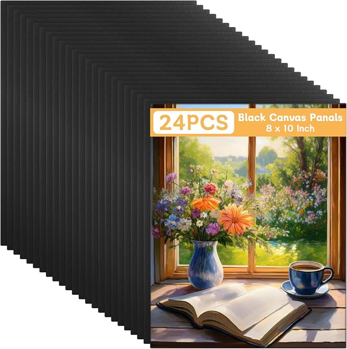 24PCS 8x10 Inch Black Canvas Panels, Small Canvas Boards for Painting, Cotton Canvas Panels for Oil Acrylic Watercolor Paint