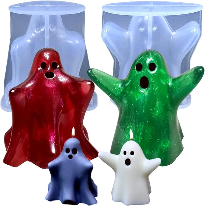 Ghost Candle Mold, Set of 2 Halloween Little Ghost Casting Mold | 3D Ghost Silicone Molds for DIY Epoxy Resin Casting, Handmade Aromatherapy Candle, Wax, Soap, Art Crafting Home Decor