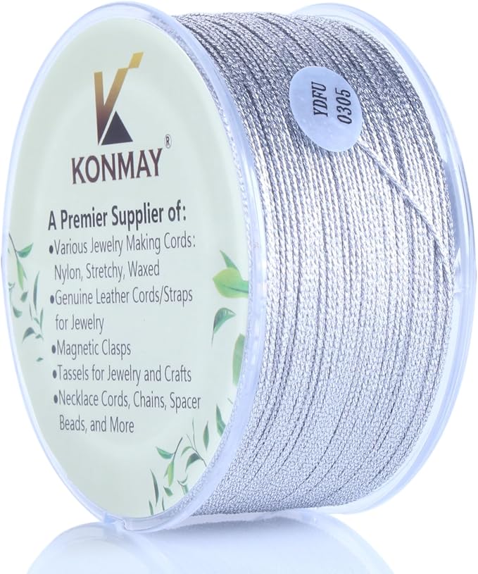 KONMAY 0.8mm Silver Ornament String with Case, 103 Yards Tinsel Twine Thread for Jewelry Making, Crafting, Decoration, Gift Wrapping, Christmas Ornaments Hanging