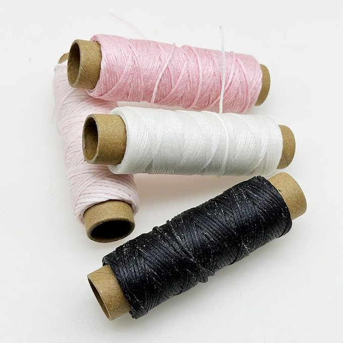 4 PCS Leather Sewing Waxed Thread, Each of 33 Yards 150D Sewing Thread Cord for Leather Craft DIY Supplies, Shoes Repairing, Black, White, Light Pink and Pink