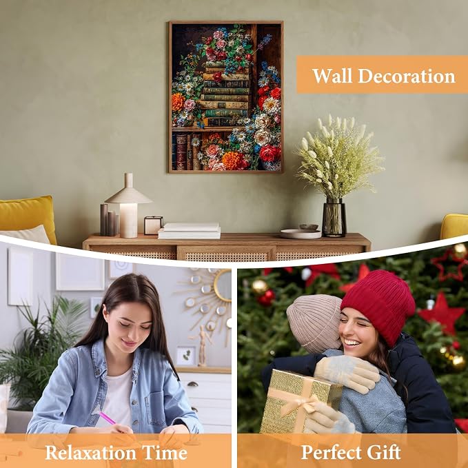 Amaieuin Books Diamond Paintings for Adults,Books Daimond Art Kits for Adults Beginners,Full Drill Gem Art for Adults Home Decor and Gifts 12x16in