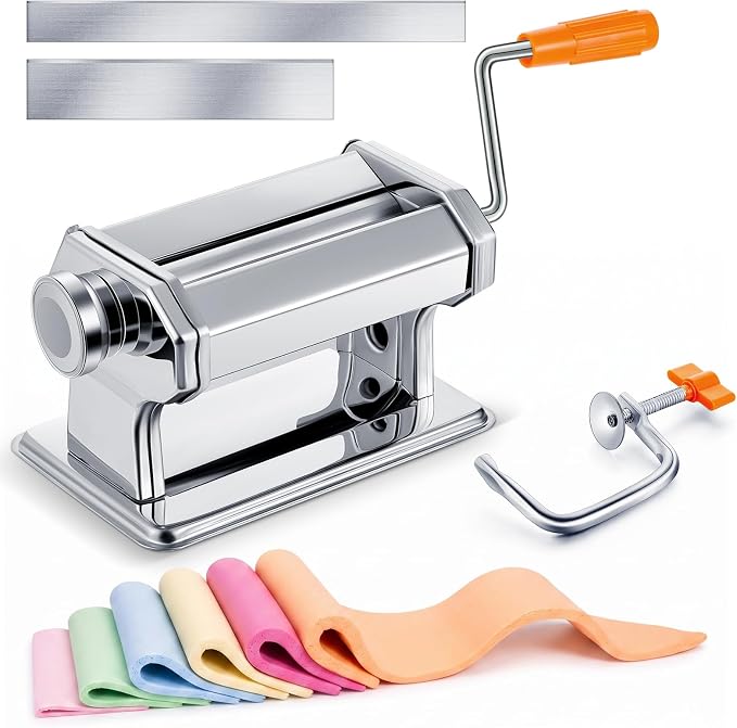 Amylove Polymer Clay Roller Machine with 6 Thickness Settings,Silver