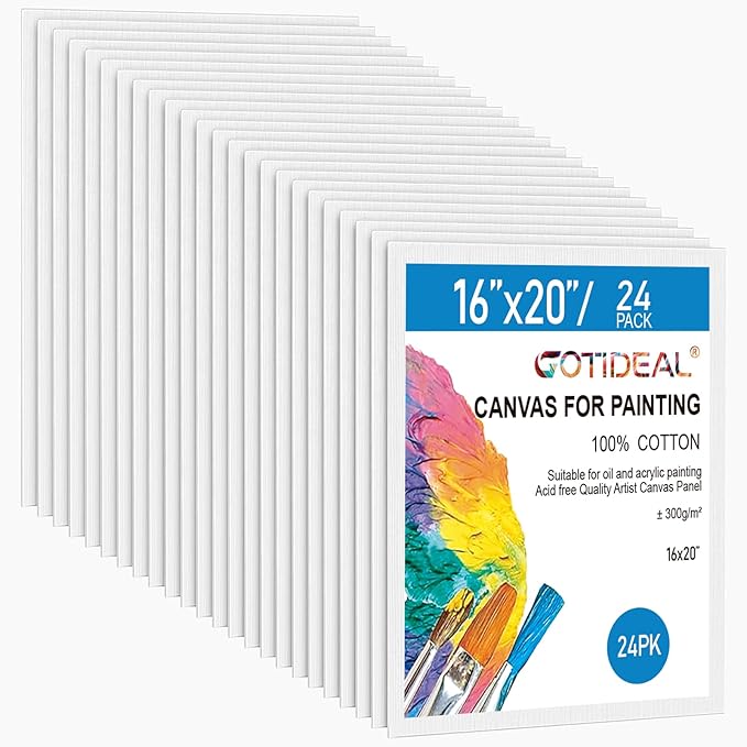 Gotideal Canvas Boards for Painting, 24pcs 16x20 Primed Canvas for Painting | Bulk Painting Canvas for Kids and Adults, White Blank Canvas Panels for Acrylic, Oil, Pour Art Supplies