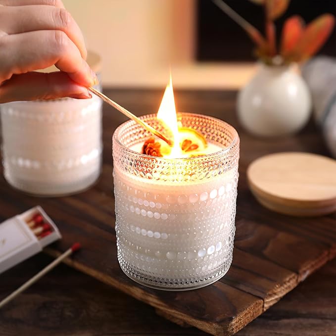 DARJEN 12 Pcs 10 oz Glass Candle Jars with Lids, Candle Tins-Clear | Thick Wall Ribbed Glass, Airtight Wood Lids- The go to candle jar for DIY, thoughtful gifters, growing candle brands