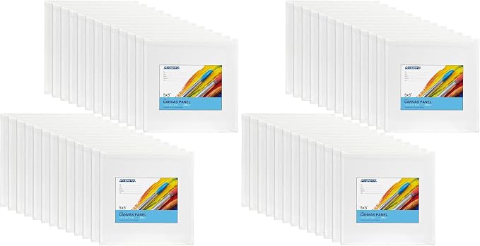 FIXSMITH Canvas Boards for Painting 5x5 Inch, Super Value 48 Pack Mini Canvases, White Blank Canvas Panels, 100% Cotton Primed, Painting Art Supplies