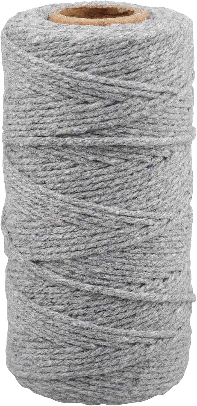 G2PLUS 2MM Cotton String, 328 Feet Grey Twine for Crafts & Gift Wrapp | Natural Soft and Sturdy, Easy to Cut, for Crafts,Gift Wrapping,Arts & Crafts, Home Decor, Gift Packaging