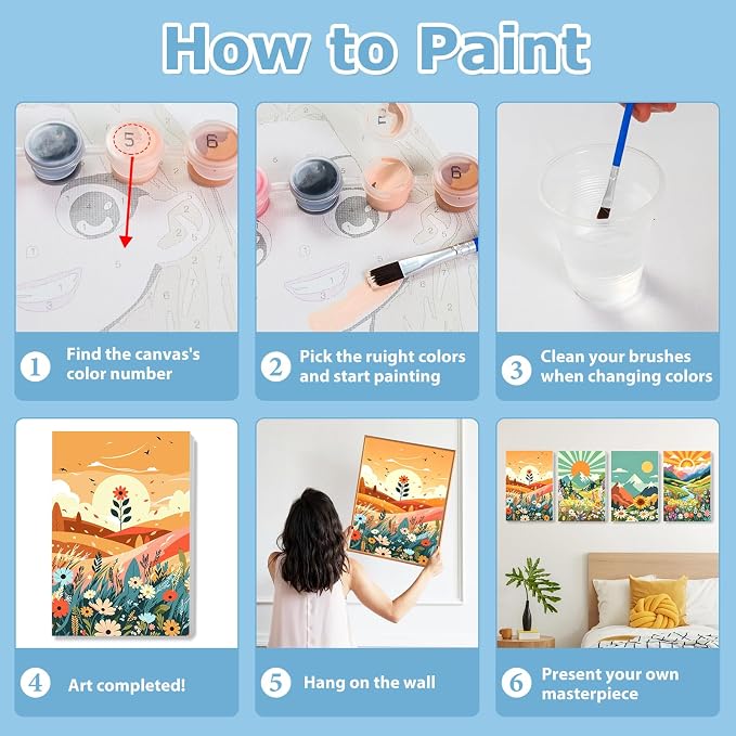 Landscape Paint by Number for Adults, Paint by Numbers Kit for Adults 8x12