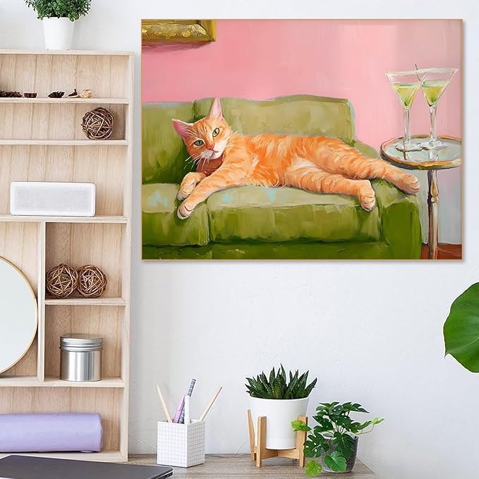 Orange Cat Diamond Art Kits for Adults Diamond Painting Kit for Beginner | 5D Animal DIY Funny Vintage Diamond Dots Full Drill Crafts for Gem Art Dot Art for Adults Home Wall Decor for Teens 12x16 in
