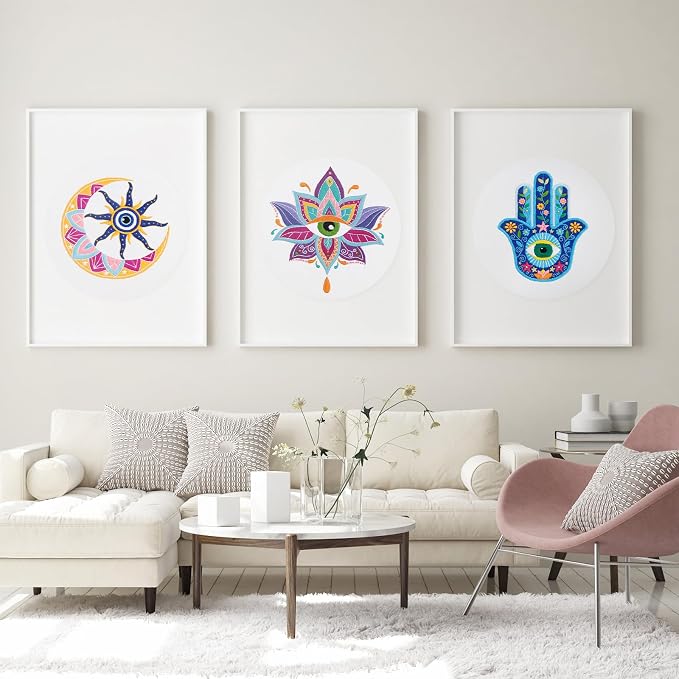 Louise Maelys 3 Pack Tarot Evil Eye Embroidery Kit for Beginners DIY Craft | Cross Stitch Kits Include Pre-Printed Fabric, Embroidery Hoop, Threads, Needles and Guide. Needlepoint Kit for Beginners