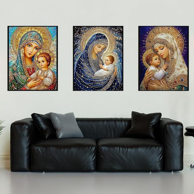3 Pack Virgin Mary Diamond Art kits for Adults Beginners 12x 16 Inch | 5D Diamond Painting Kit DIY Full Round Drill Paint by Diamonds Dot Gem Art for Adult, Home Wall Decor