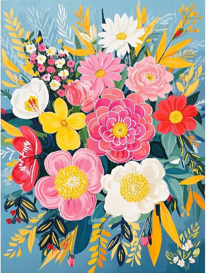YarnMate Paint by Numbers Kit for Adults - Flowers in Vase Paint by Number on Canvas Without Frame, DIY Acrylic Painting for Gift Home Wall Decor (16x20 Inch)