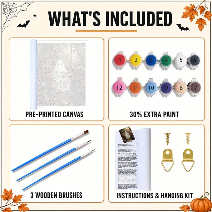 Mandun Halloween Ghost Paint by Numbers Kit for Adults, 16x20 inch | DIY Painting Kits Crafts for Adults, Relieve Stress, Frame Canvas, Wooden Easel, Gift Box, Home Wall Decor
