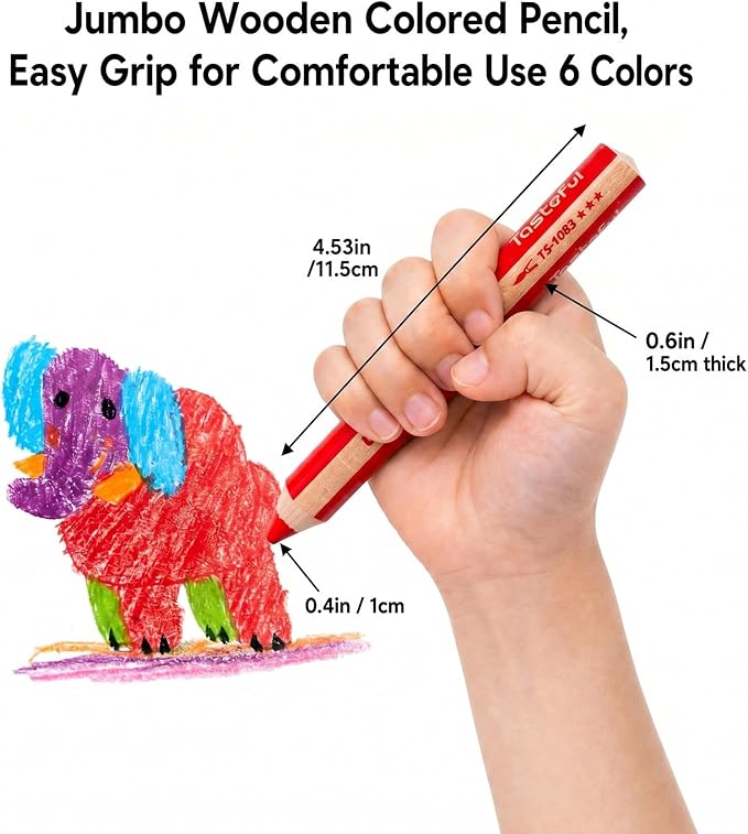3 in 1 Colored Pencils Set, 6 Jumbo Fat Watercolor Crayons & Coloring Pencils Combo,Easy-Grip Non-Toxic Art Supplies with Sharpener & Water Brush for Beginners and Adults