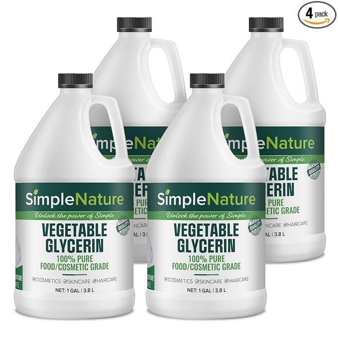 SimpleNature 100% Pure Vegetable Glycerin - 4 Gallons - Natural Pure Food/Cosmetic Grade for Skincare, Haircare, Cosmetics, Soapmaking, Crafts - Softening & Moisturizing Multipurpose Humectant