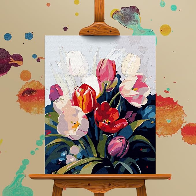 Paint by Numbers Kit for Adults Beginner, Colorful Tulip Bouquet 16x20 Inch